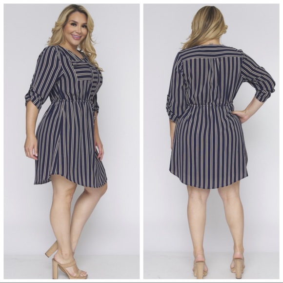 Indigo Rose Dresses & Skirts - NEW PLUS Size Navy Striped Shirtdress